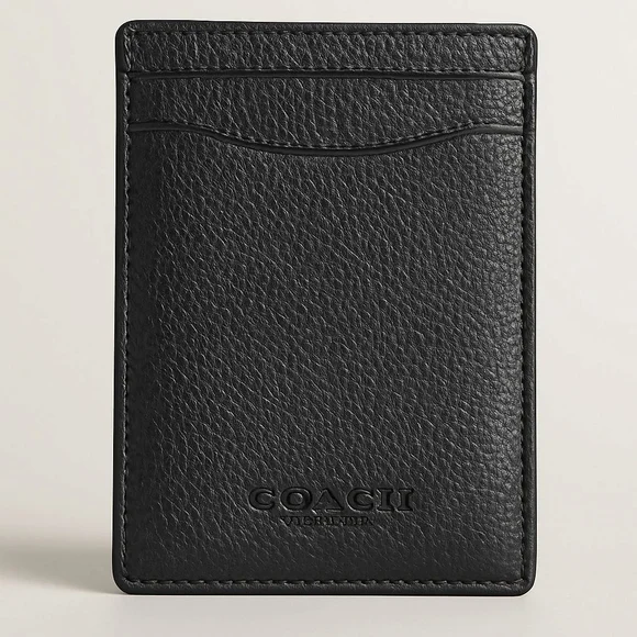 Coach Men's Black Card Case and Money Clip Set in Textured Leather NWOT - Picture 5 of 6